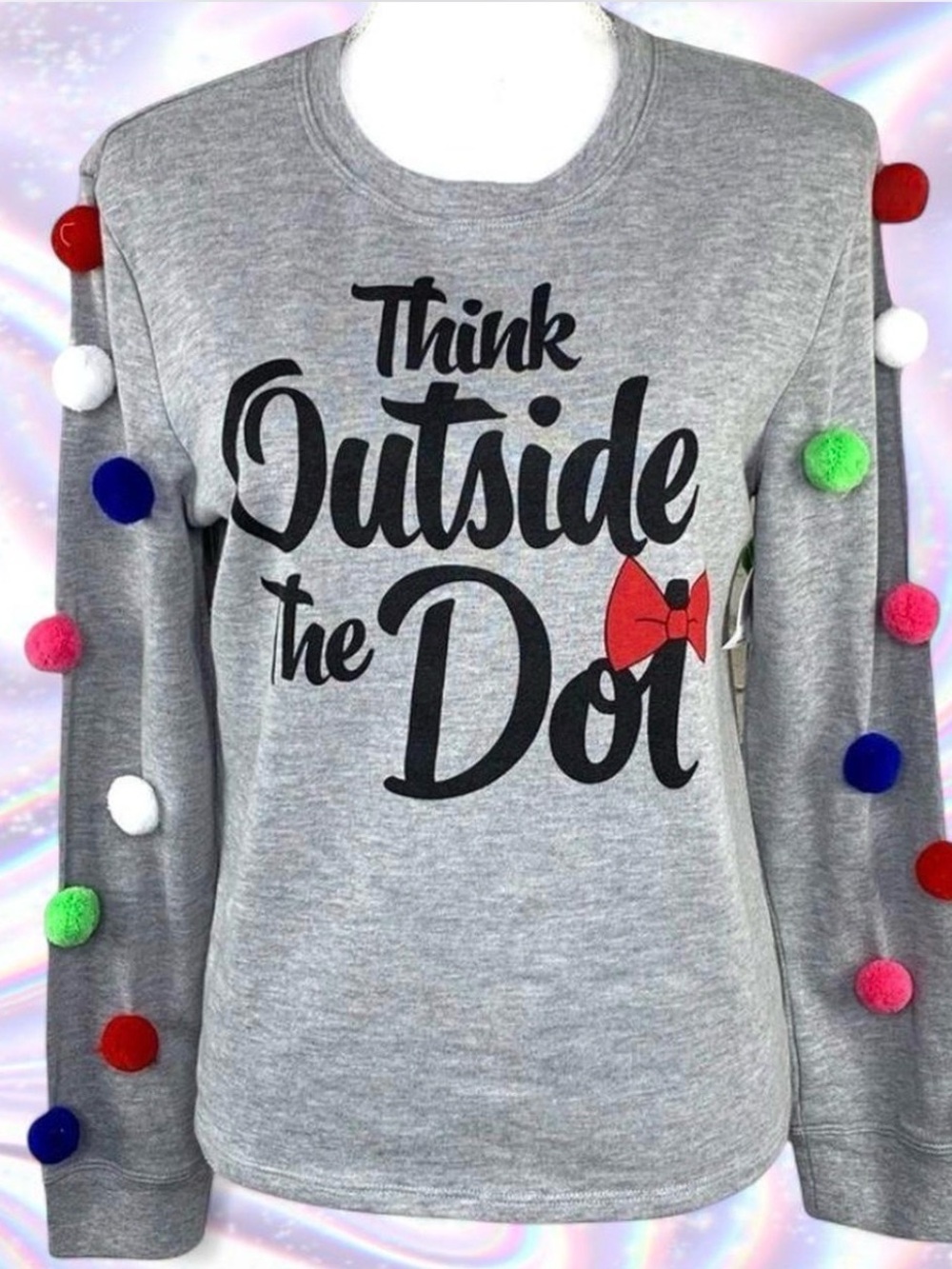 Disney Grey Sweatshirt with Multicolor Pom-Poms